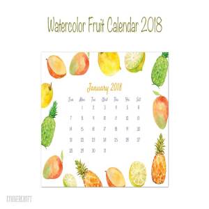 水彩水果年历/日历模板 2018 Calendar Watercolor Fruit插图4