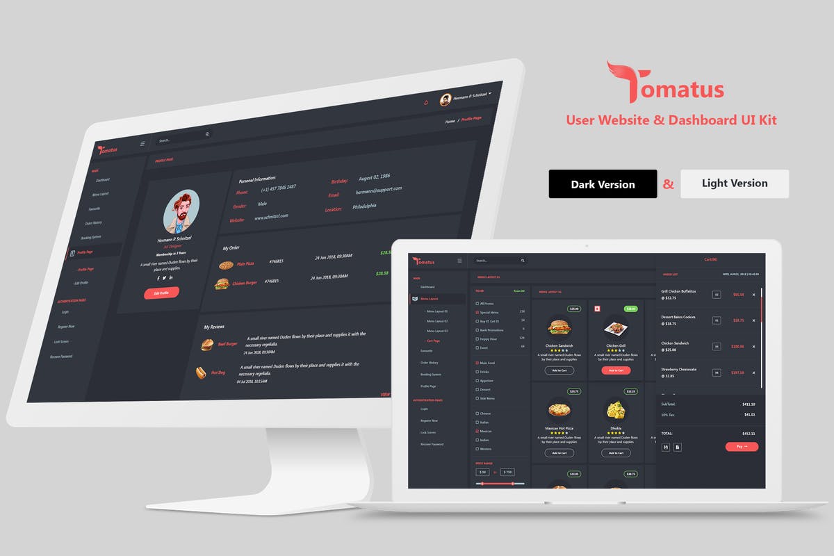 餐厅用户界面订餐系统UI套件 Tomatus-Restaurant User Website & Dashboard UI Kit