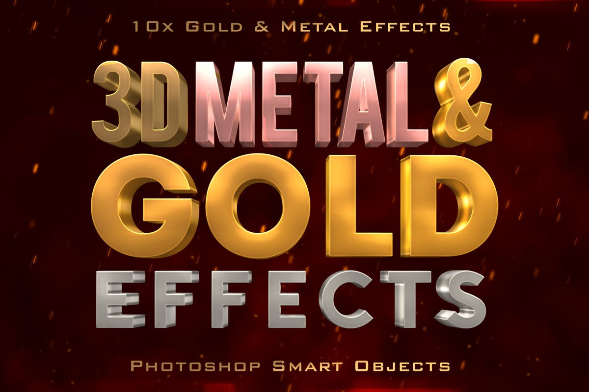 10款3D金色金属字体效果PSD分层模板 3D Metal & Gold Effects