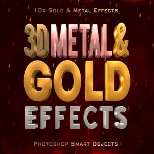 10款3D金色金属字体效果PSD分层模板 3D Metal & Gold Effects
