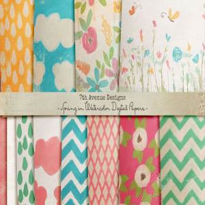 春天气息水彩图案纸张纹理 Spring in Watercolor Digital Papers