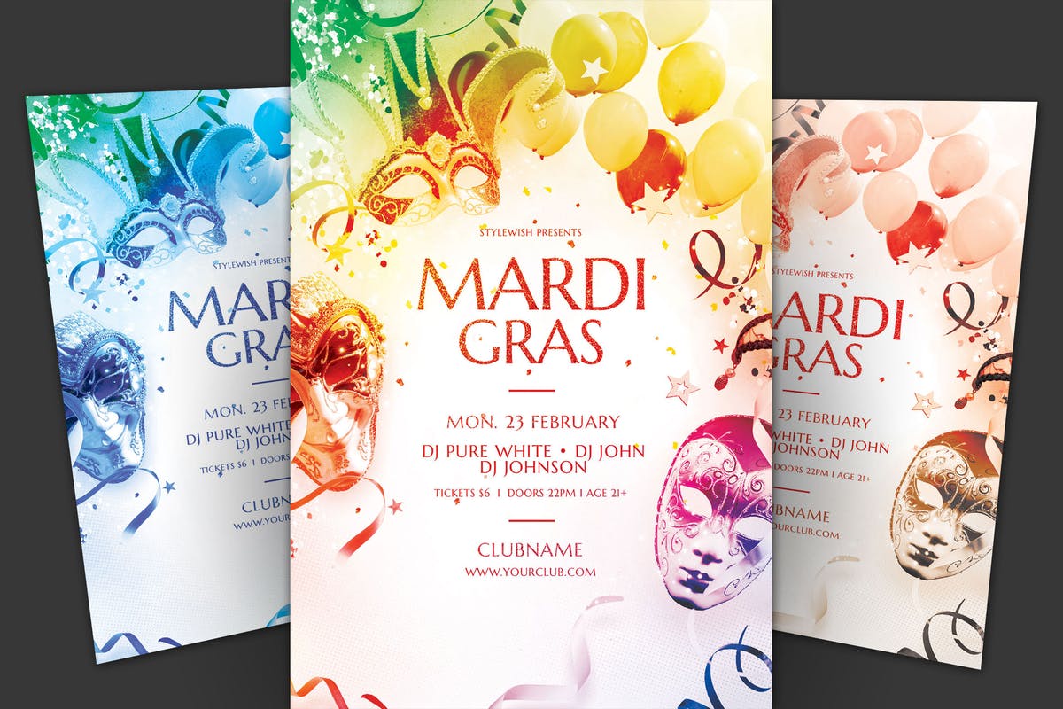 狂欢节庆典活动传单PSD海报设计模板 Mardi Gras Flyer