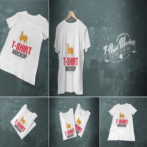 时尚品牌V领T恤服装样机 5 Trendy V-Neck T-Shirt Mockups