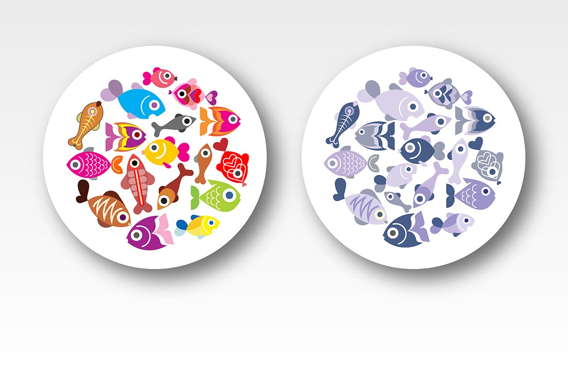 奇异鱼类矢量图形设计素材 Exotic Fish round shape vector designs