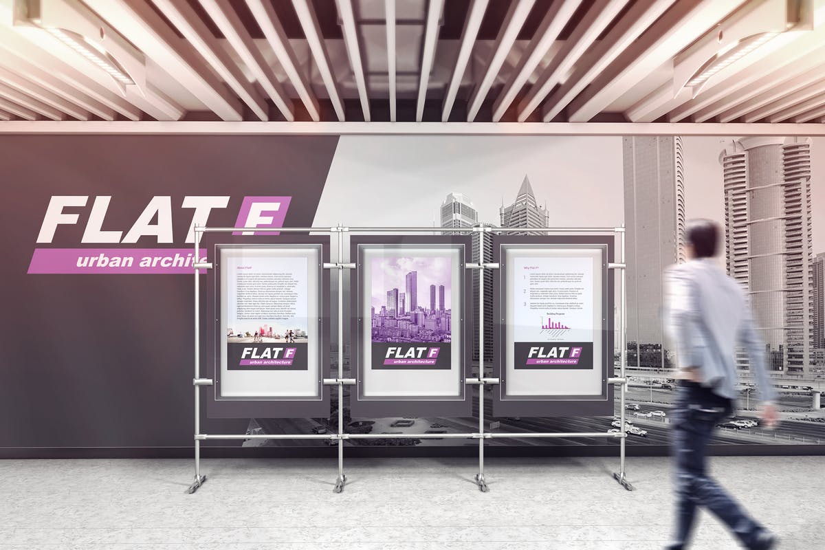 展览馆广告海报展示样机模板 Ad In The Exhibition Hall Mockups