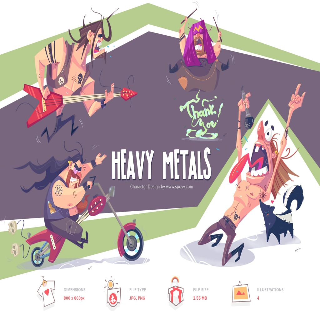 重金属摇滚音乐卡通手绘矢量插画素材 Heavy Metals插图