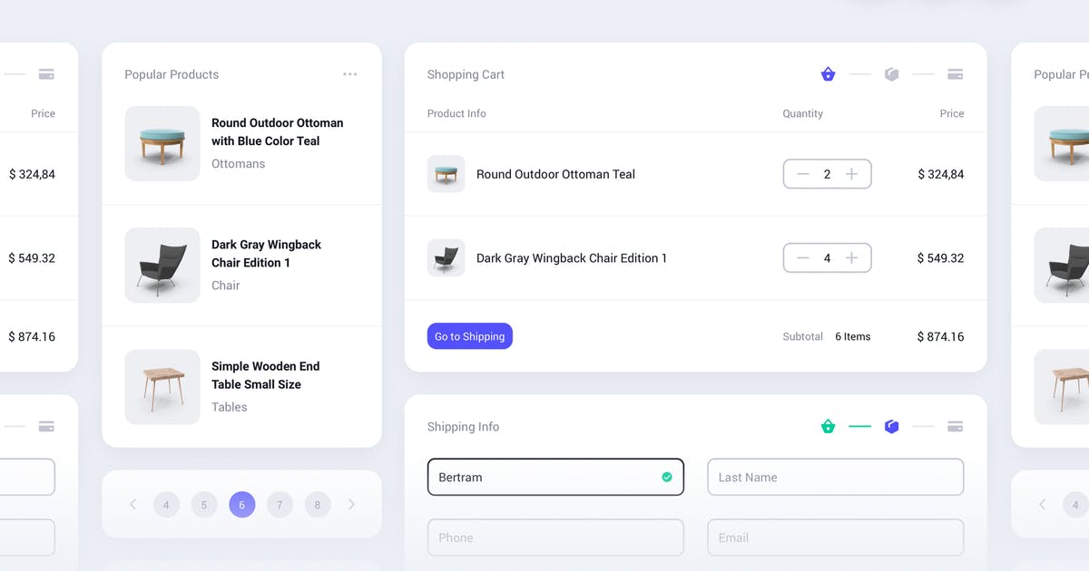 卡片式UI设计套件-网上商城小工具&组件[基础模式] Cards UI Kit – eCommerce Shop Widgets & Components