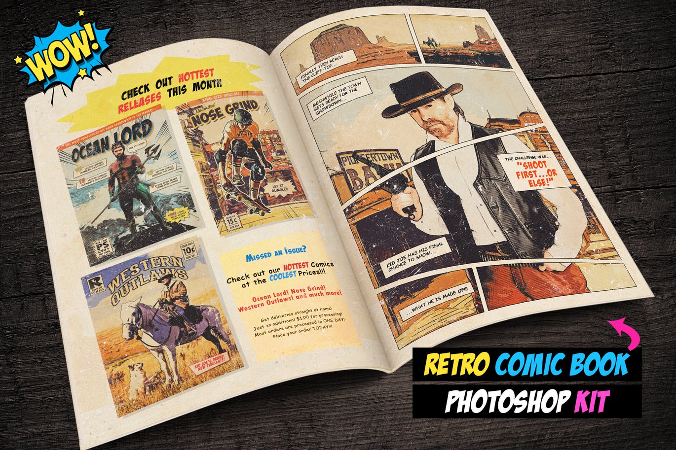 照片转复古手绘漫画书效果PS动作 Retro Comic Book Photoshop Action Kit
