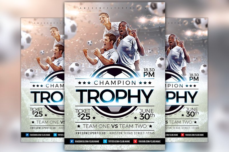 足球比赛活动海报设计模板 Champion Trophy Soccer Sports Flyer