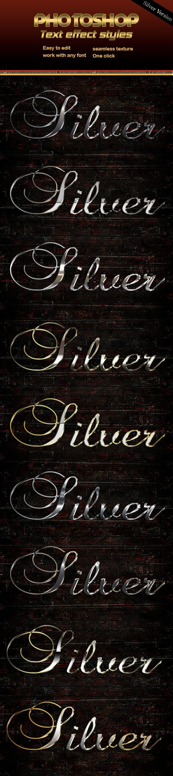 时尚金属质感3D立体文字P字体样式 Silver Text Effect