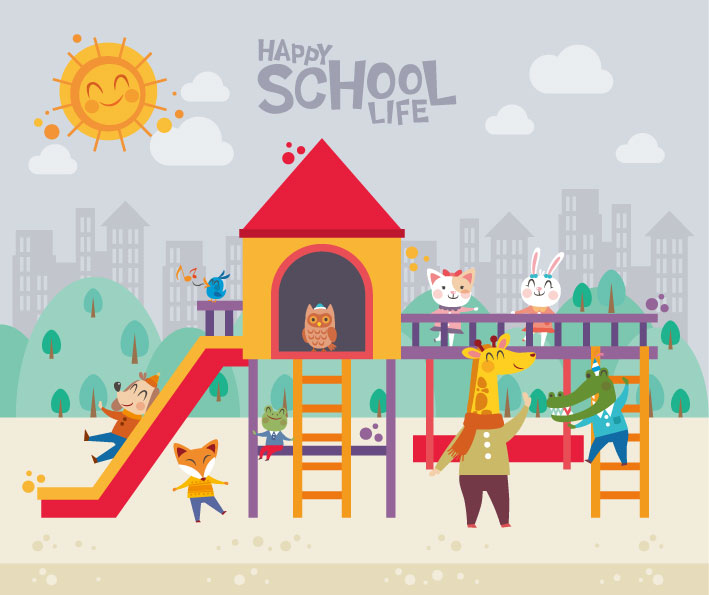 少儿&儿童学校/幼儿园生活主题卡通动物插画素材