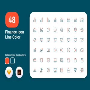 40枚金融商业主题彩色线性图标 Finance Icon Line Color