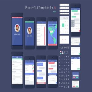手机APP应用设计线框图套件v1 Phone GUI Template. Wireframe UI Kit.