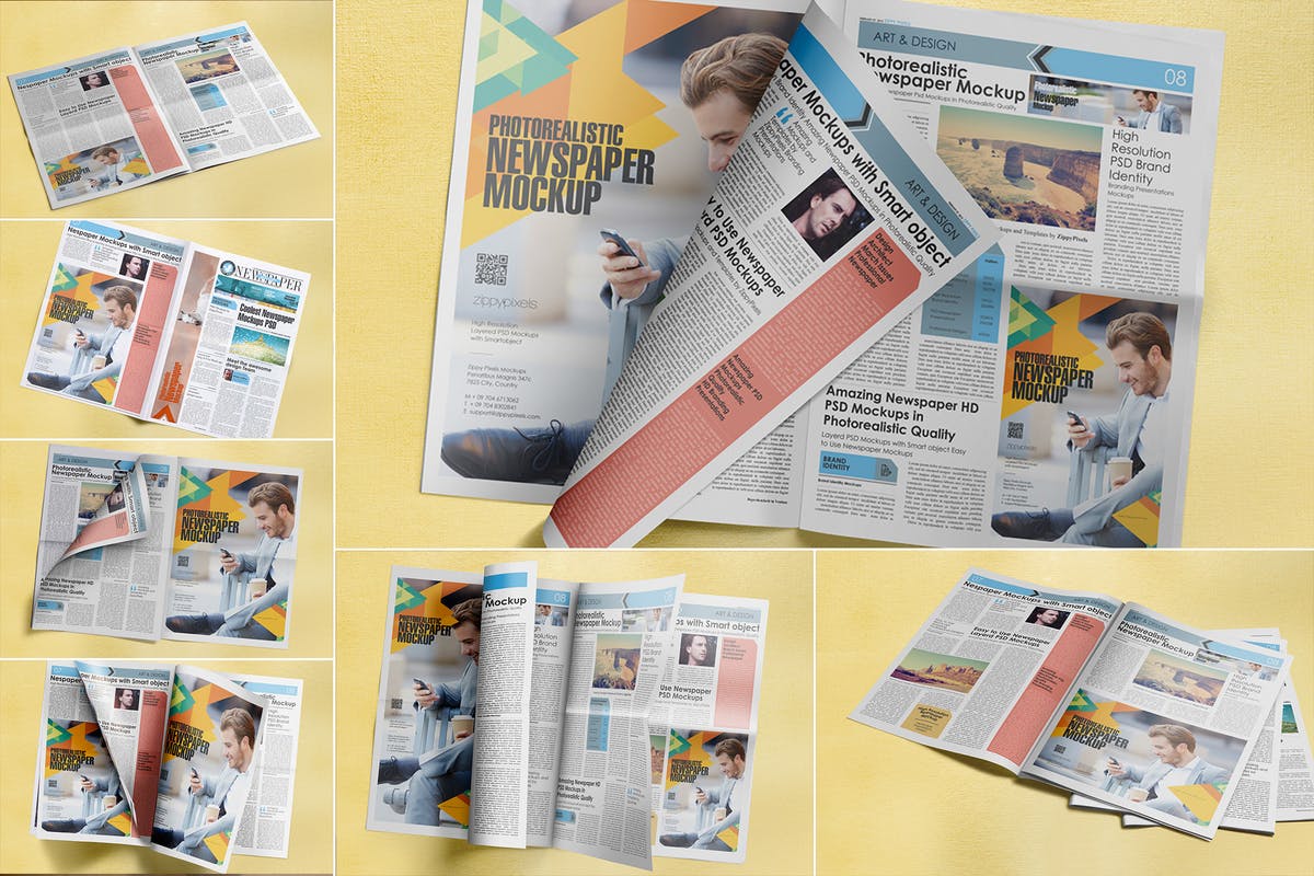 逼真新闻报纸排版设计展示样机 Photorealistic Newspaper Mockups