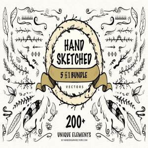 手绘素描叶子元素矢量插画 Hand Sketched Vectors Bundle