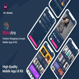 时尚购物APP应用UI设计XD模板[夜间模式版本] Midastra-Fashion Shopping MobileApp UI Dark (XD)