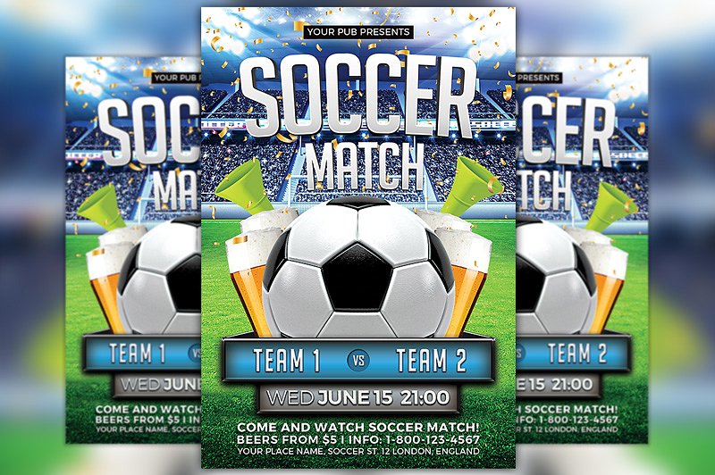 足球比赛传单模板 Soccer Match Flyer Template