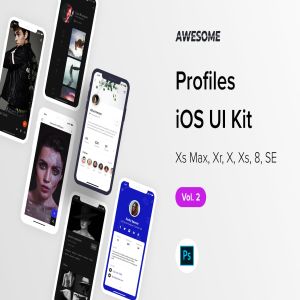 iOS平台职场社交APP应用个人中心界面设计UI套件PSD模板v2 Awesome iOS UI Kit – Profiles Vol. 2 (Photoshop)