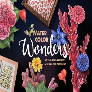 华丽的水彩奇观矢量图案设计套装 Watercolor Wonders Graphic Kit