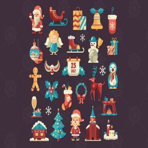圣诞节&新年节日主题元素图标合集 Christmas and Happy New Year Icons Set