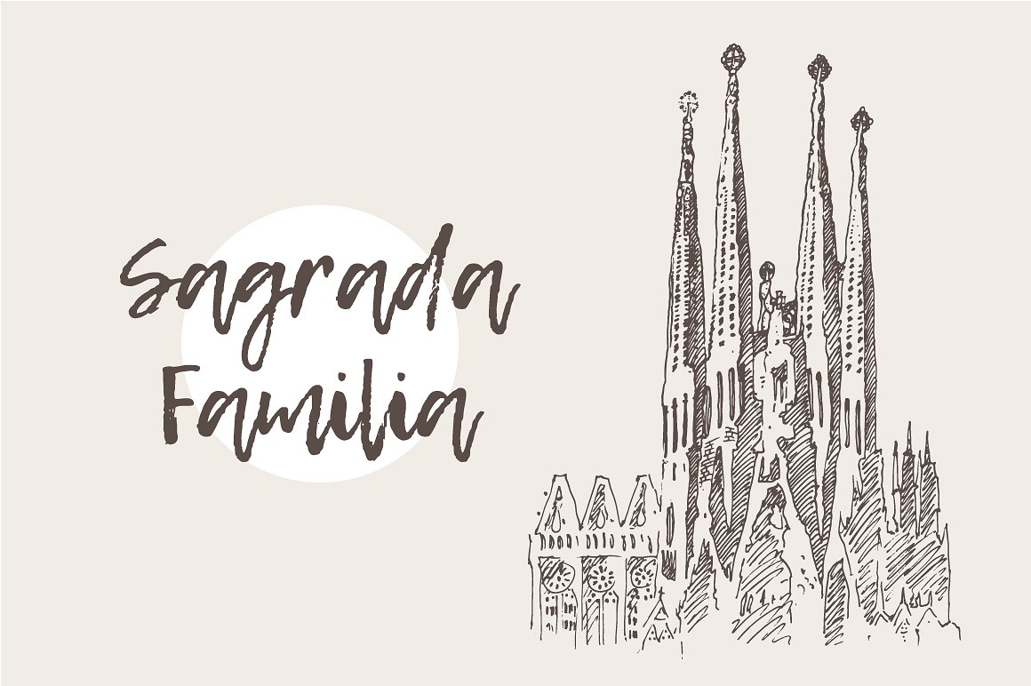 巴塞罗那萨格拉达—法米利亚大教堂素描剪贴画 The Sagrada Familia, Barcelona
