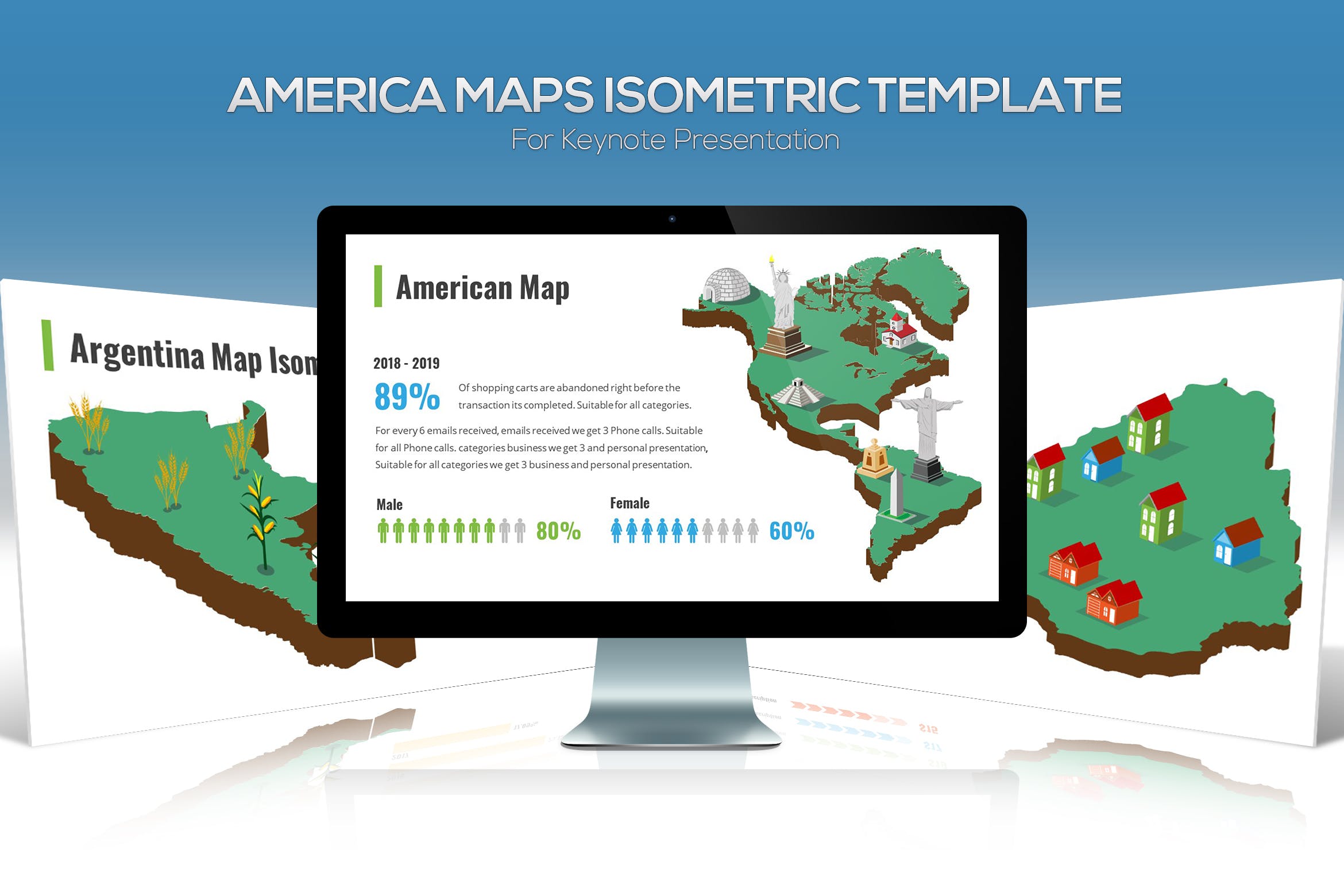 美洲国家地区地图图形Keynote演示文稿设计素材 America Maps Isometric & Legends For Keynote