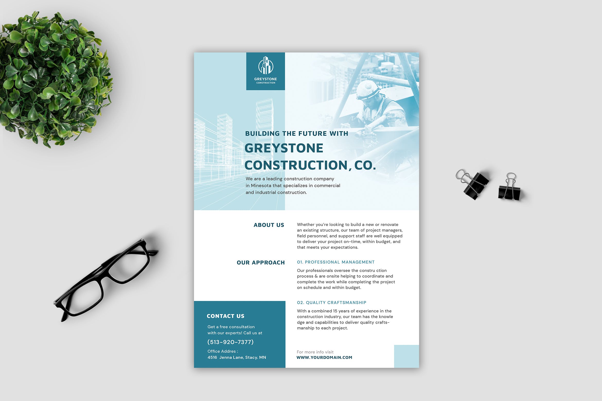 建筑基建公司简介宣传单设计模板 Constructor Corporate Flyer