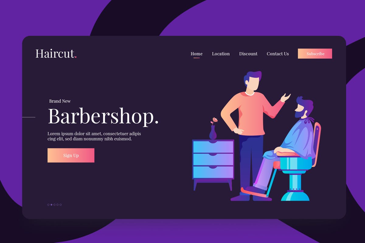 理发美发沙龙品牌网站UI模板 Barbershop Vector Illustration