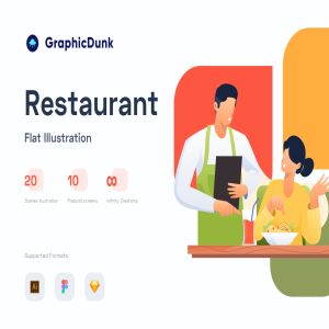 一流设计素材网下午茶：餐厅餐饮主题矢量插画套装