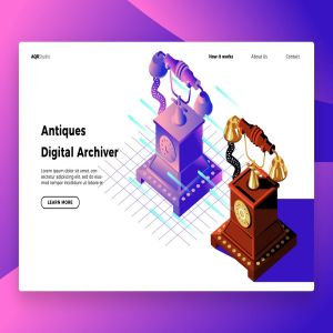 古董老式电话概念插画网站Banner&着陆页设计模板 Antiques Digital Archive – Banner & Landing Page