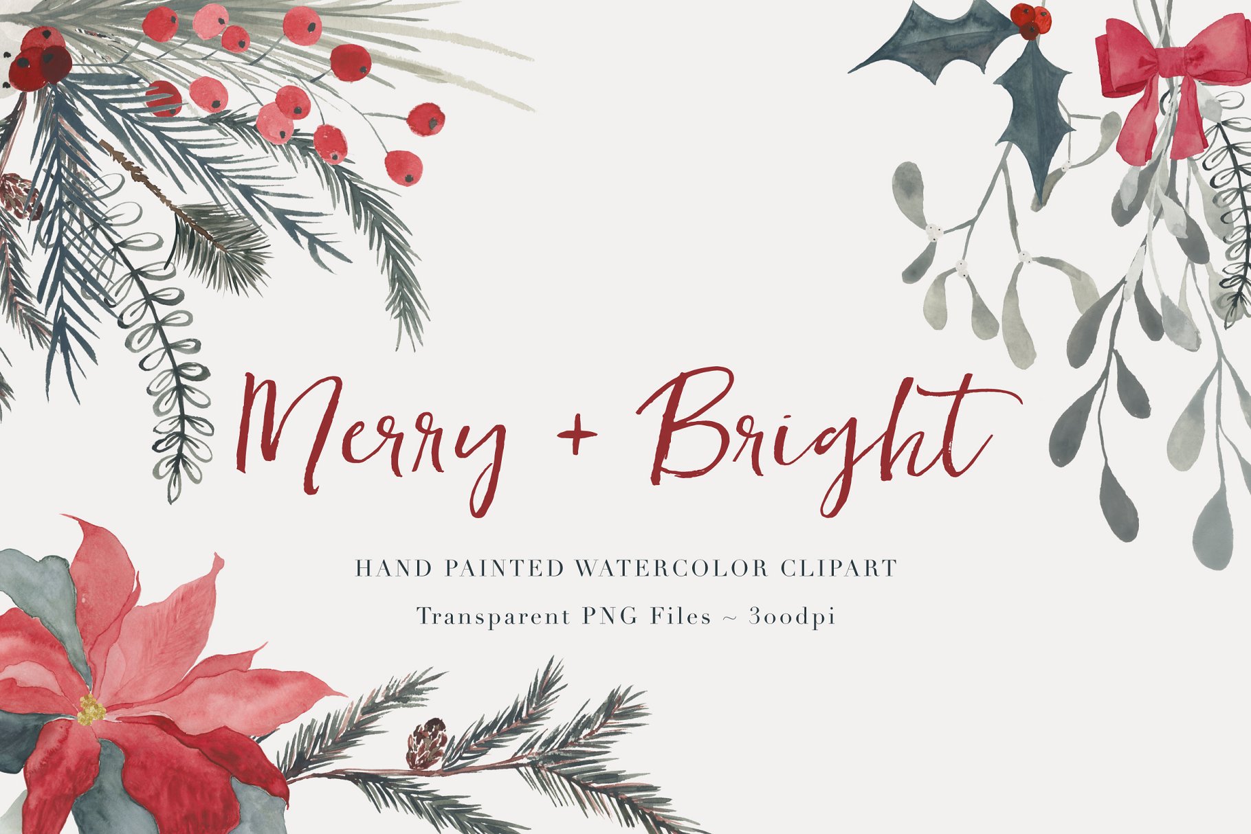 手绘圣诞水彩剪贴画 Christmas Watercolor Clipart