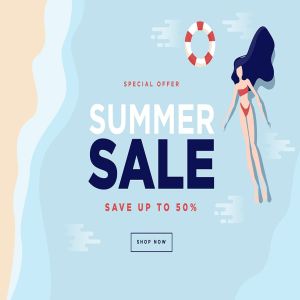 夏日海滩旅行矢量插画电商网站促销Banner广告模板v2 Summer sale banner