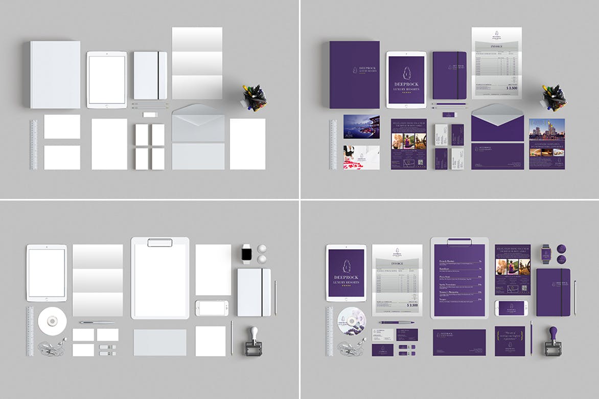 10个时尚高端办公品牌文具样机VI展示模型mockups