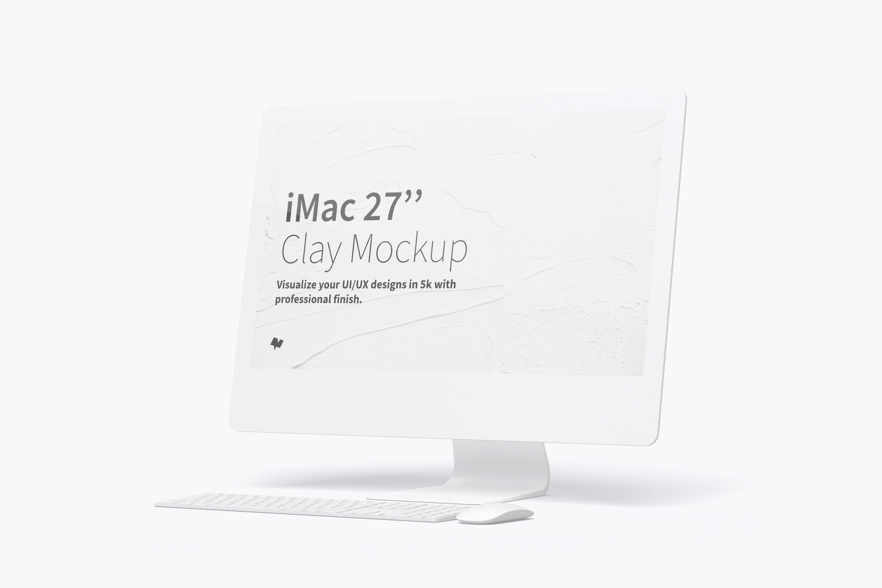 iMac一体机高清屏幕网页UI设计效果右视图样机 Clay iMac 27” Mockup, Right View