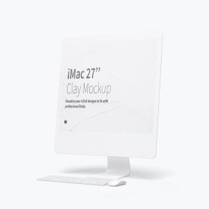iMac一体机高清屏幕网页UI设计效果右视图样机 Clay iMac 27” Mockup, Right View插图1