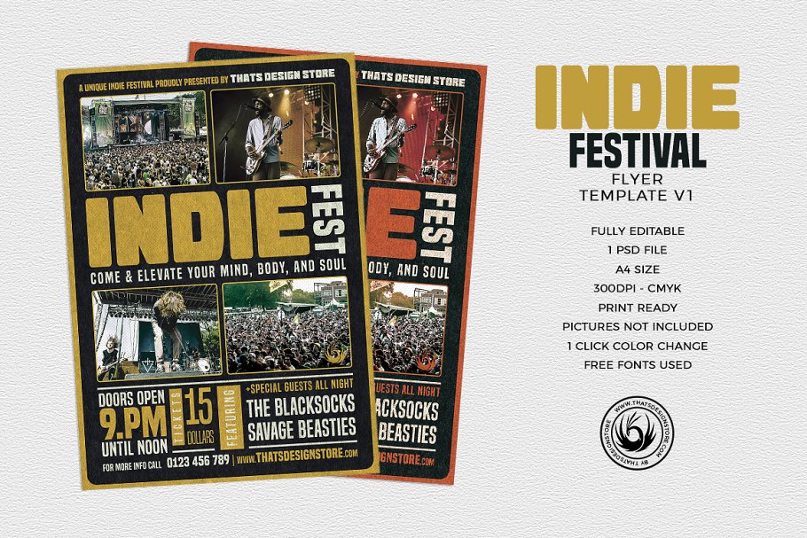 独立音乐节派对宣传单PSD模板V1 Indie Fest Flyer PSD V1