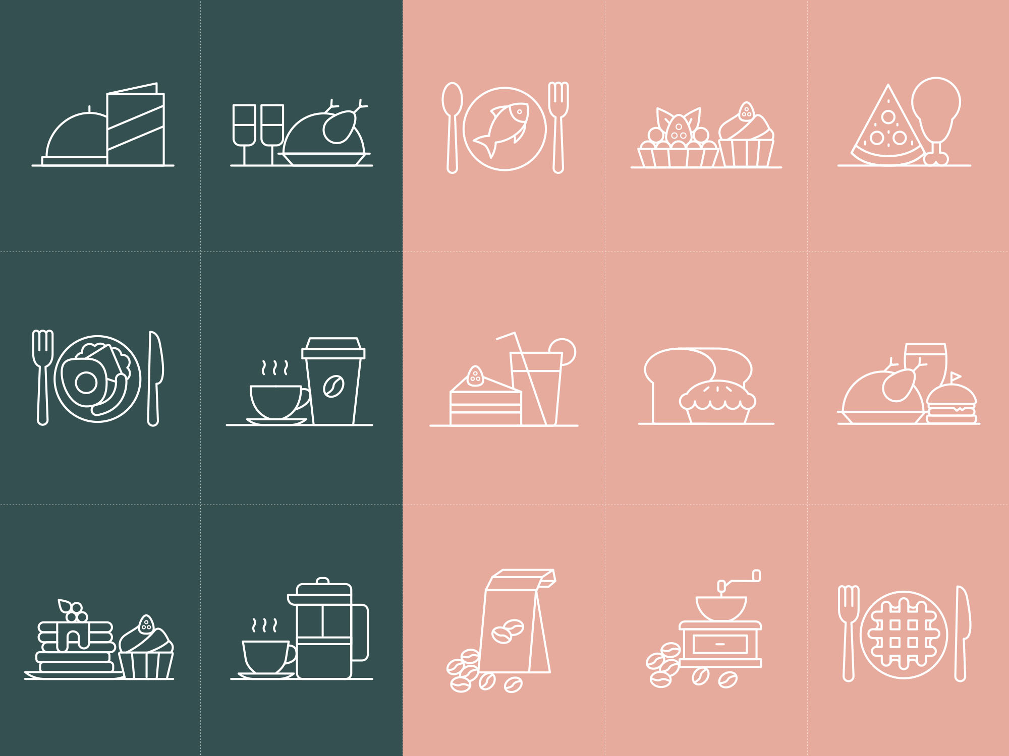 餐馆美食主题矢量线性图标 Restaurant Vector Icons