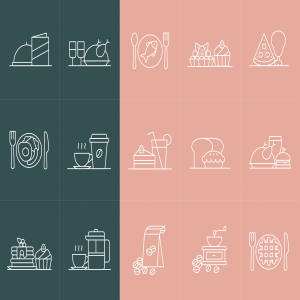 餐馆美食主题矢量线性图标 Restaurant Vector Icons