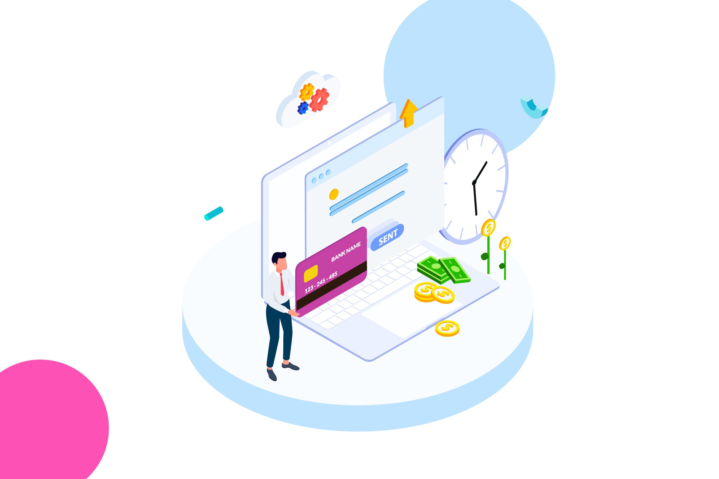 快速转账金融业务场景矢量等距概念插画v3 Quick money transfer of Finance Isometric – FV