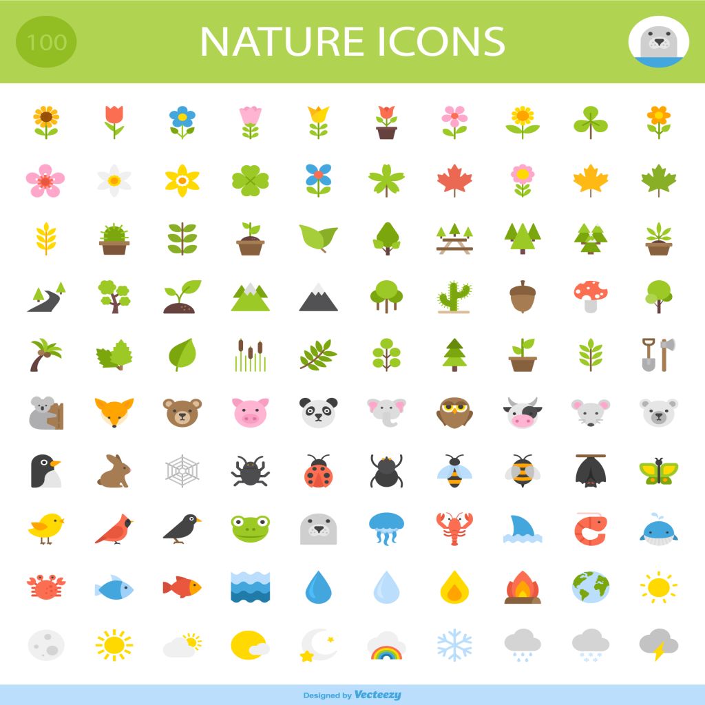 100大自然主题矢量图标合集 100 Nature Icons