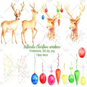 圣诞节驯鹿手绘水彩剪贴画 Christmas Reindeer Clipart插图2