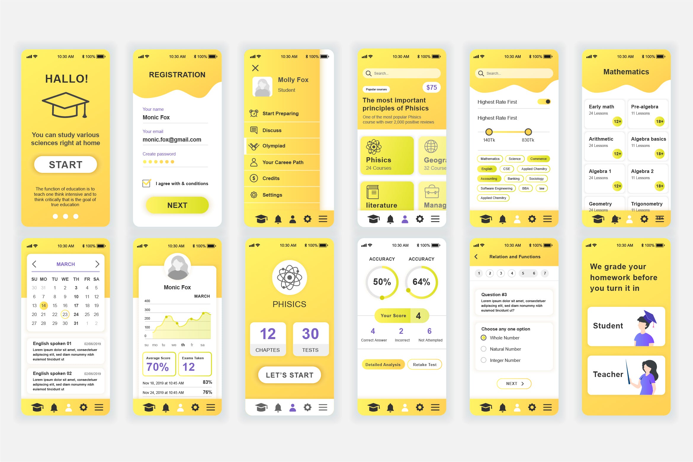 在线教育&网络教育APP用户交互界面设计UI套件 Education Mobile App UX and UI Kit