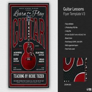 吉他教学培训机构宣传海报PSD模板V.3 Guitar Lessons Flyer PSD V3
