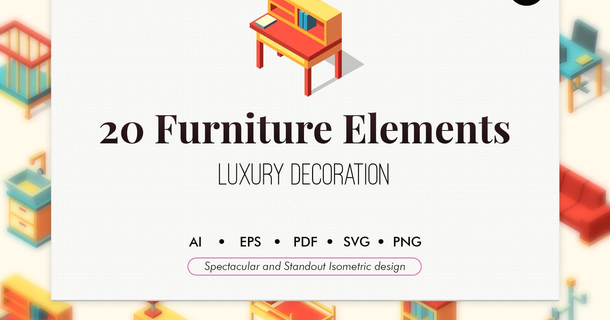 25枚欧式家具等距阴影图标素材 25 Furniture isometric elements