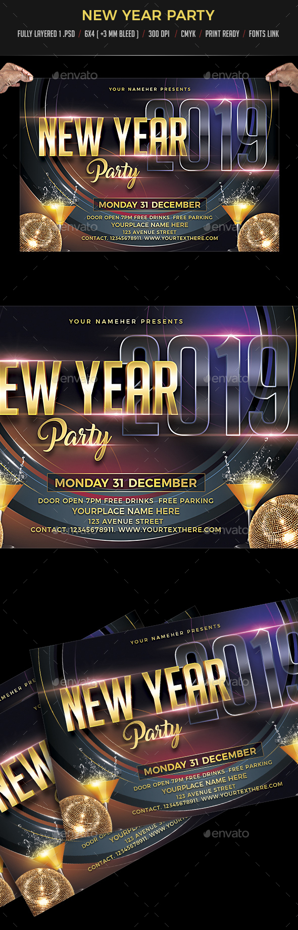 2019年新年派对海报模板 New Year Party [psd]