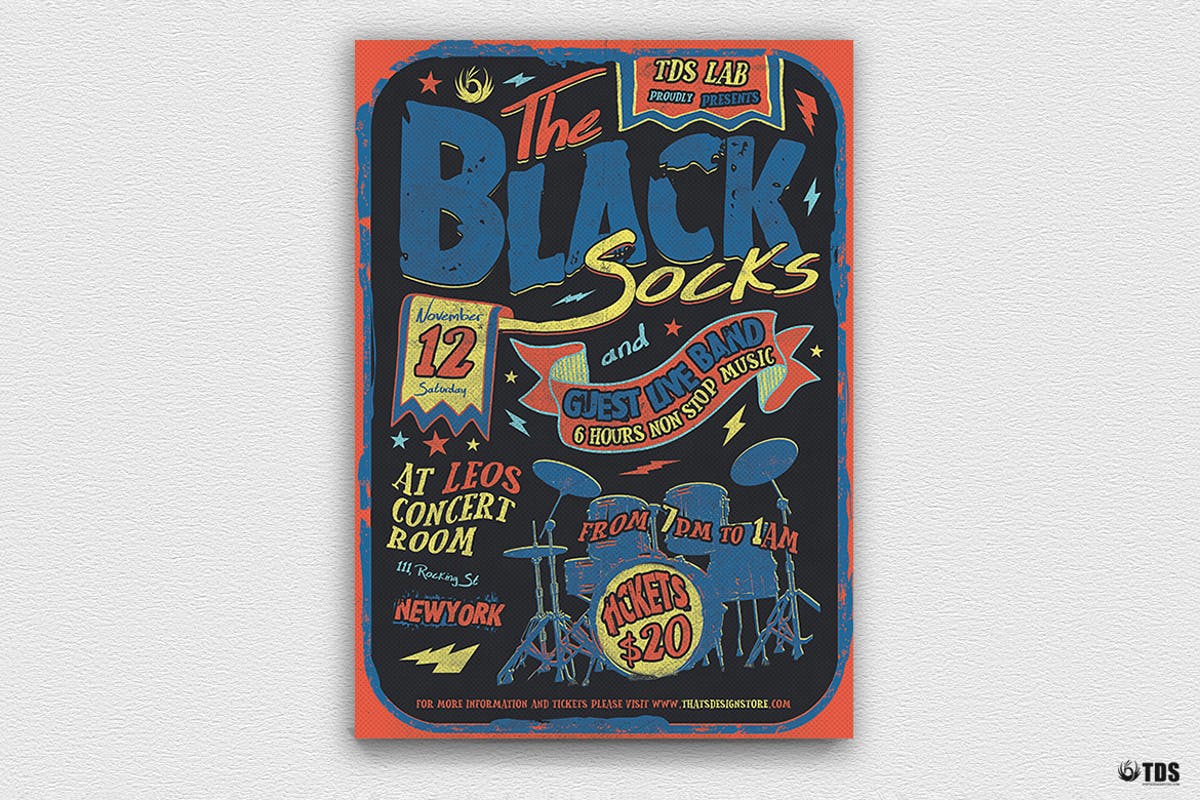 摇滚音乐盛典派对活动传单模板 Rock Music Flyer Template