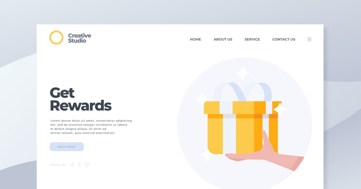 奖品礼物概念插画网站着陆页设计模板 Get Rewards – Landing Page