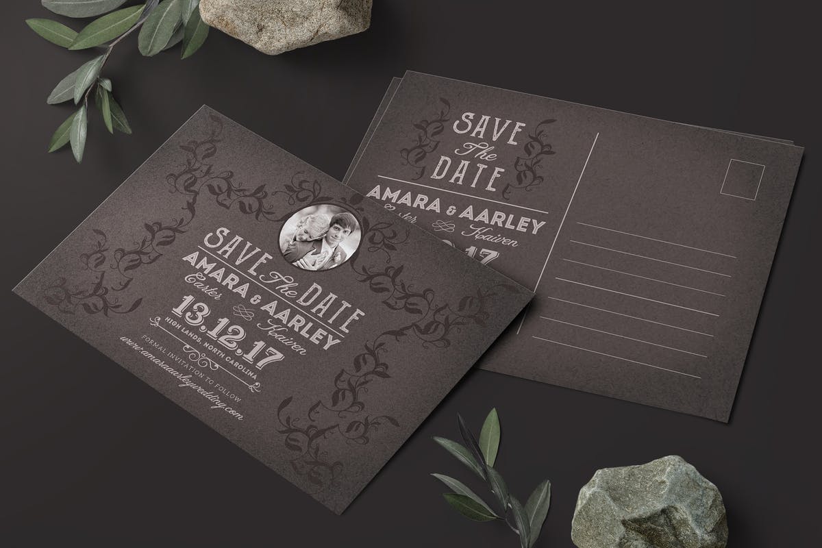 复古风生日/婚礼邀请函模板素材 Vintage Save the Date Post Card