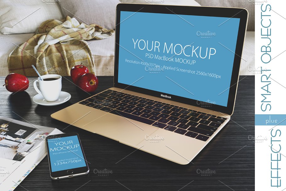 Macbook电脑 & iPhone智能手机样机 MacBook & iPhone Mockup