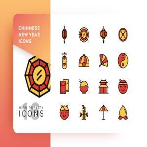 中国新年主题彩色填充矢量图标v2 CHINNESE NEW YEAR FILLED COLOR 2